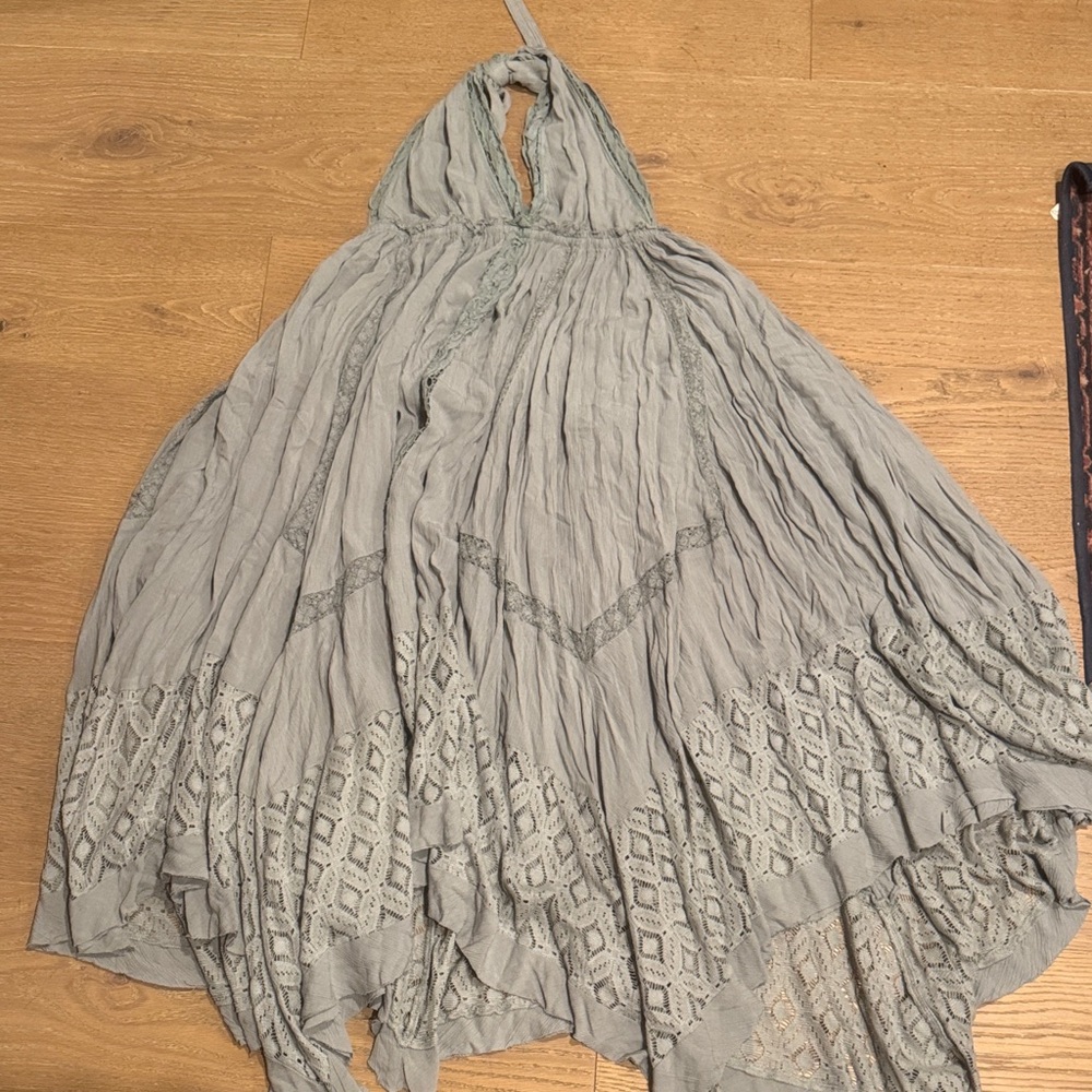 Free People Ocean Blue Halter Crochet-Trim Maxi Dress